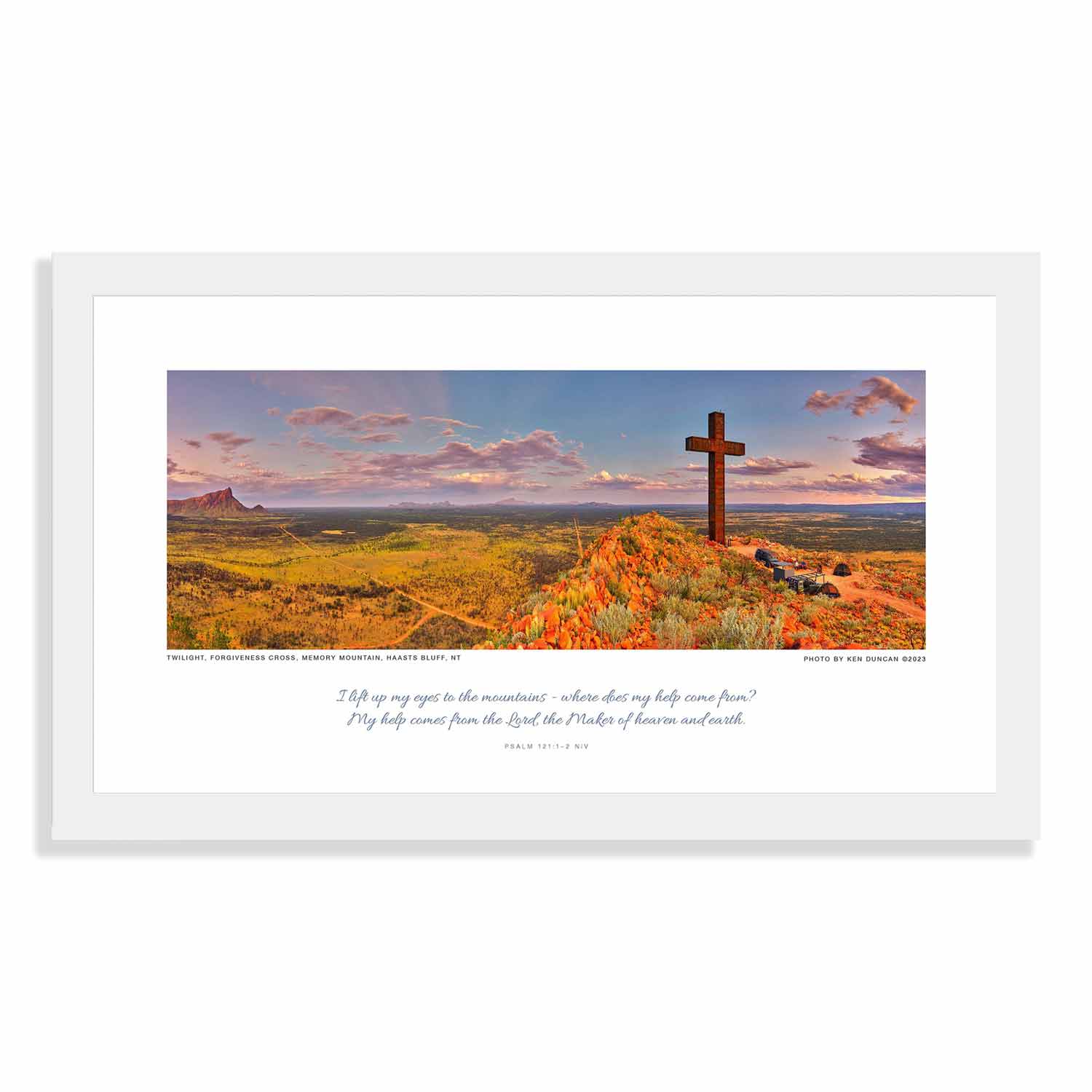 Memory Mountain Twilight Scripture, In White Frame - Poster